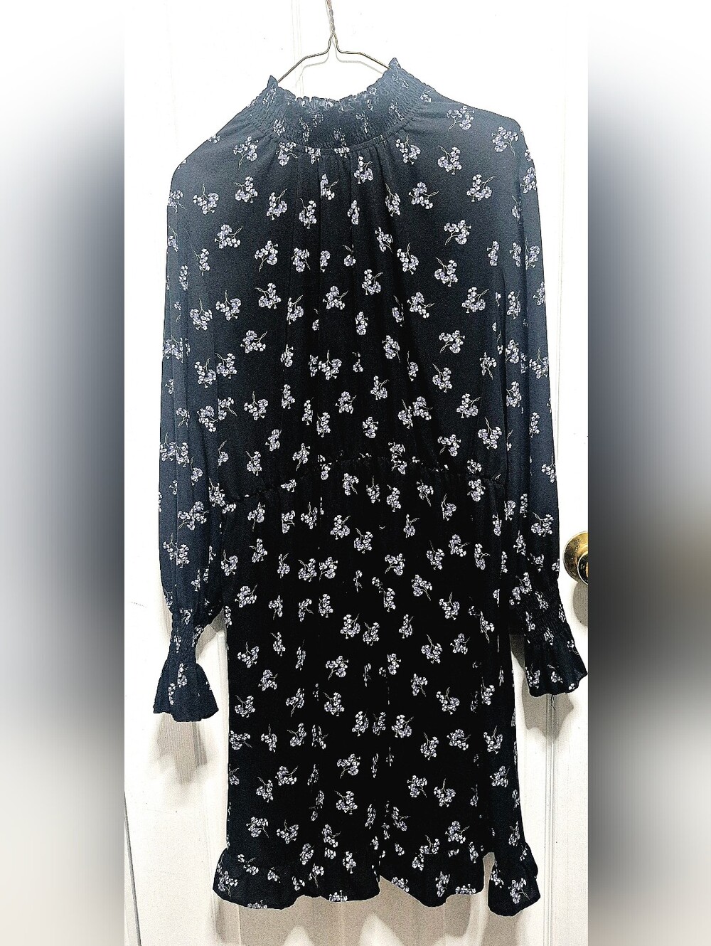 Black Floral High-Neck Long Sleeve Dress. Super Cute All Year Round. XL
